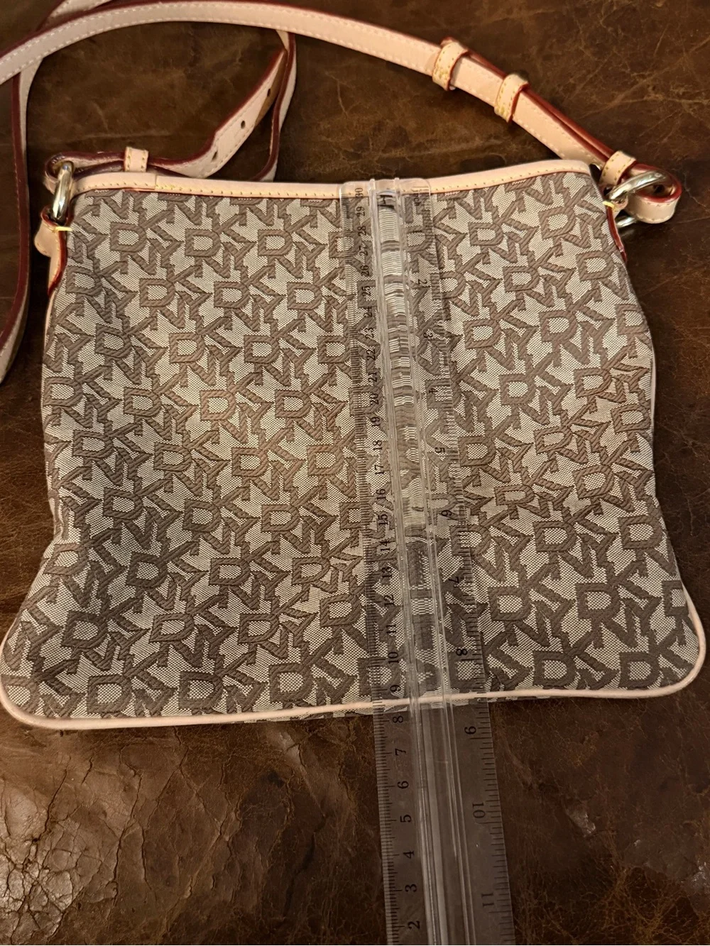 DKNY Signature Monogram Canvas Flat Crossbody Bag - Tan & Brown